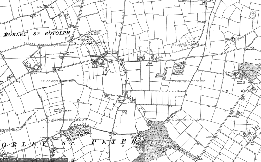 Old Map of Historic Map covering Wymondham College in 1882