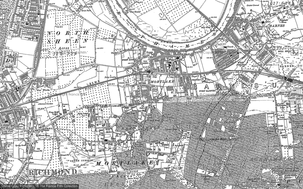 Old Map of Historic Map covering Beverley Brook in 1898