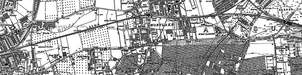 Old map of Barnes Br in 1898