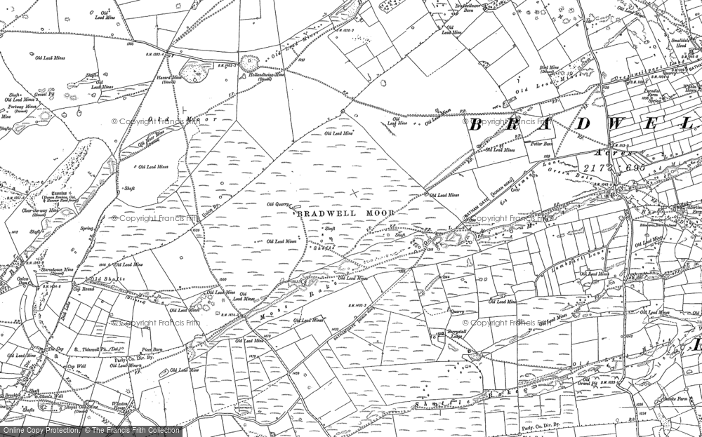 Old Map of Historic Map covering Bradwell Moor in 1880