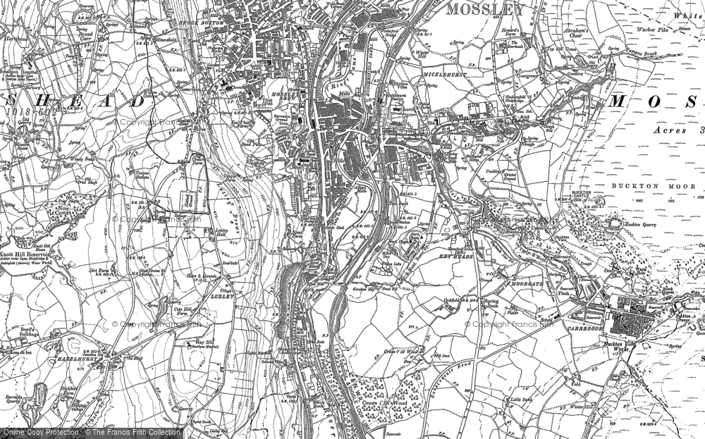 OLD ORDNANCE SURVEY MAP MOSSLEY SOUTH 1906 HEYROD CARRBROOK SCOUT MILL HYDEGREEN 