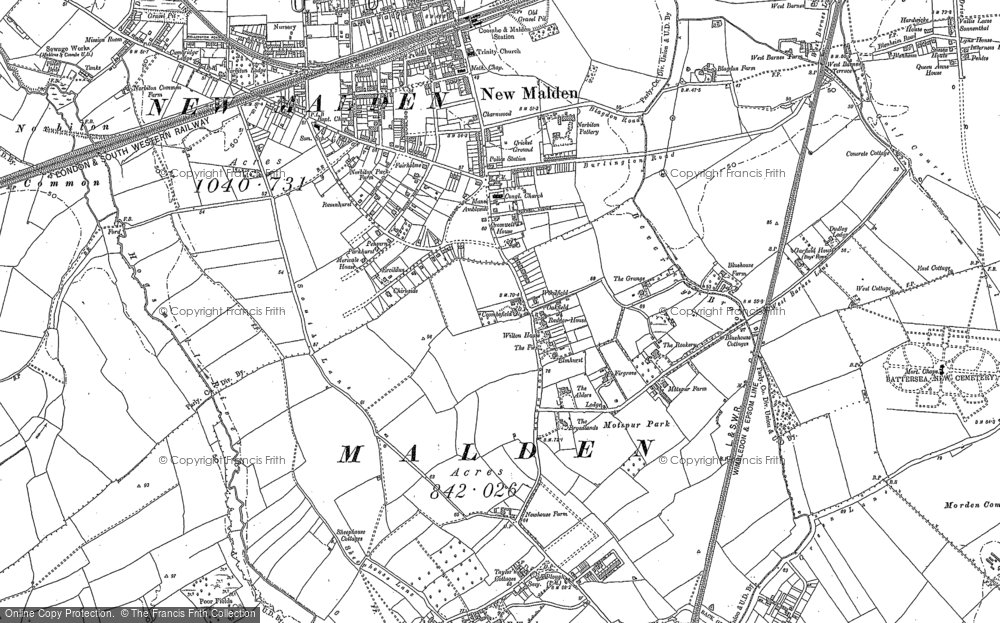 Old Map of Motspur Park, 1894 - 1895 in 1894