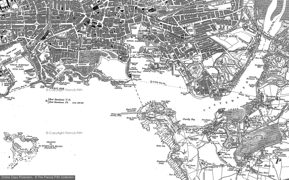Old Map of Historic Map covering Jennycliff Bay in 1905