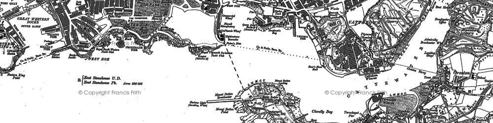 Old map of Jennycliff Bay in 1905