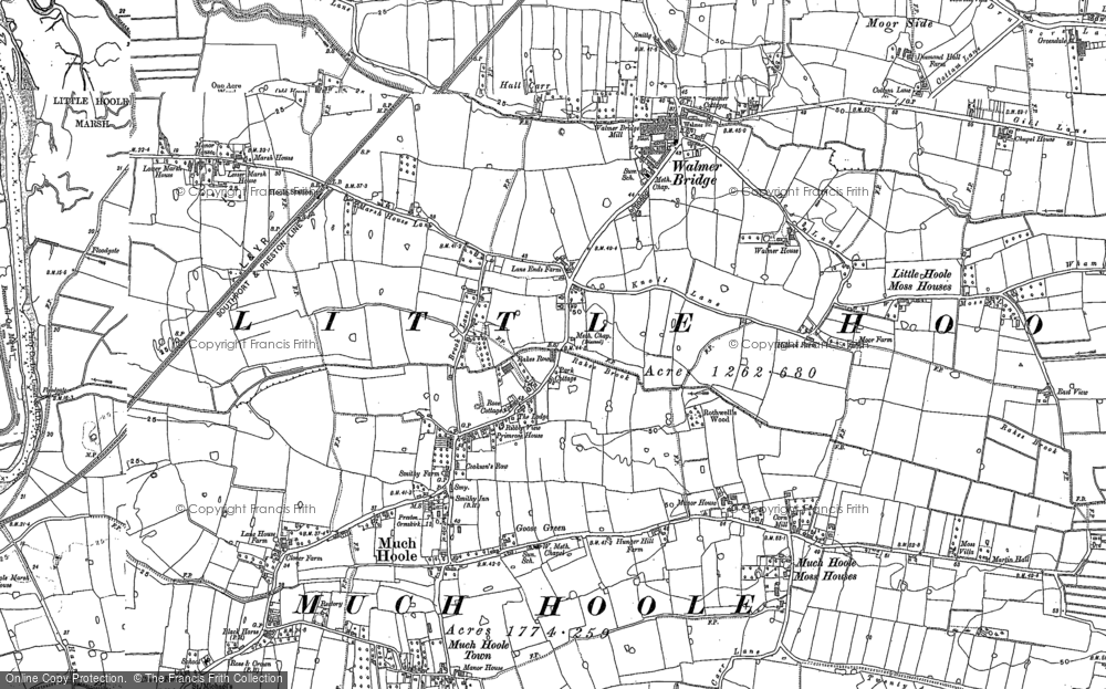 Old Map of Historic Map covering Little Hoole Moss Houses in 1892