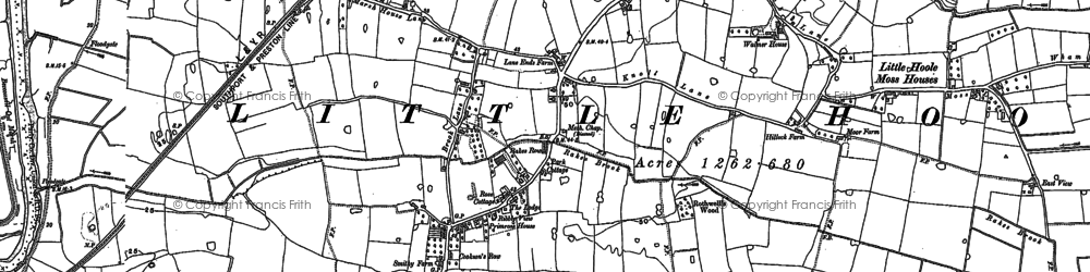 Old map of Little Hoole Moss Houses in 1892