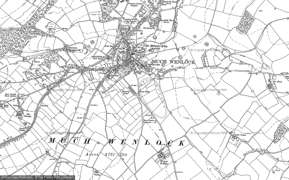 Old Map of Much Wenlock, 1882 in 1882