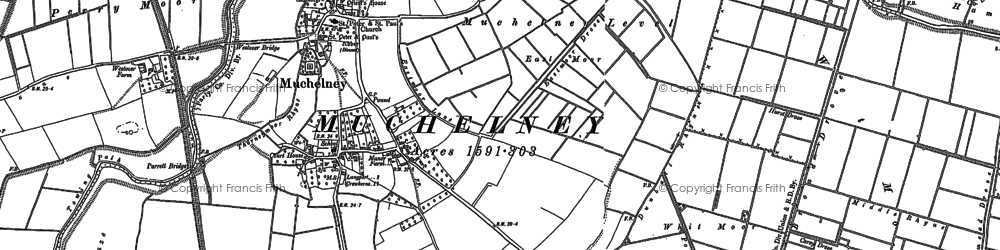 Old map of Muchelney in 1885