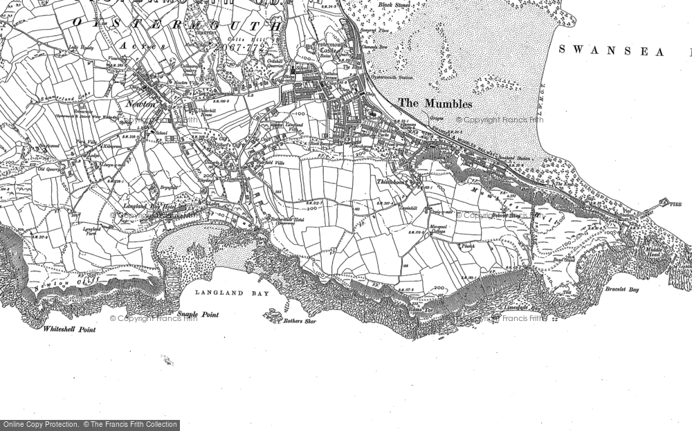 Old Map of Historic Map covering Mumbles Hill in 1913