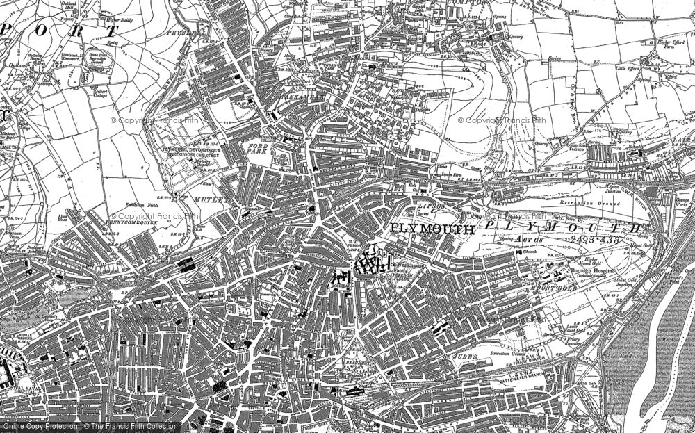 Old Map of Mutley, 1905 - 1912 in 1905