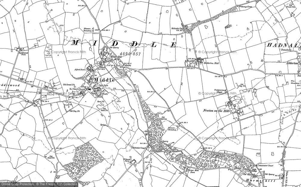 Old Map of Historic Map covering Brandwood Ho in 1880