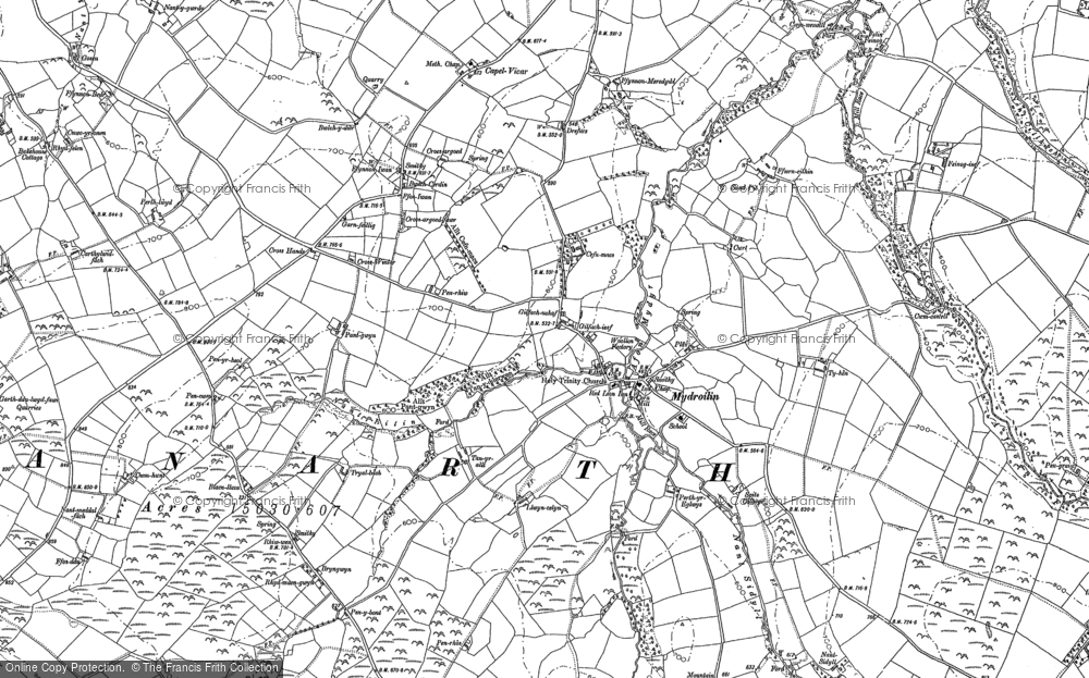 Old Map of Historic Map covering Afon Mydr in 1887