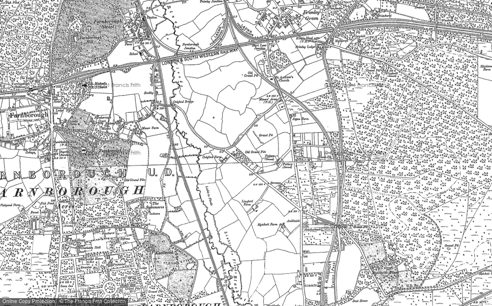Old Map of Historic Map covering Basingstoke Canal in 1913