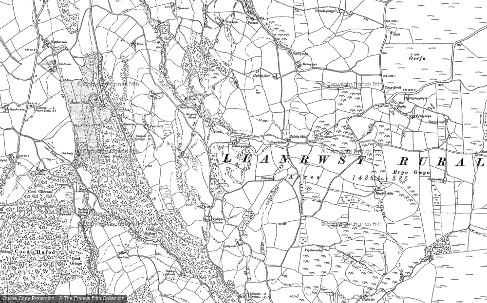 Old Map of Historic Map covering Bryn Beddau in 1910