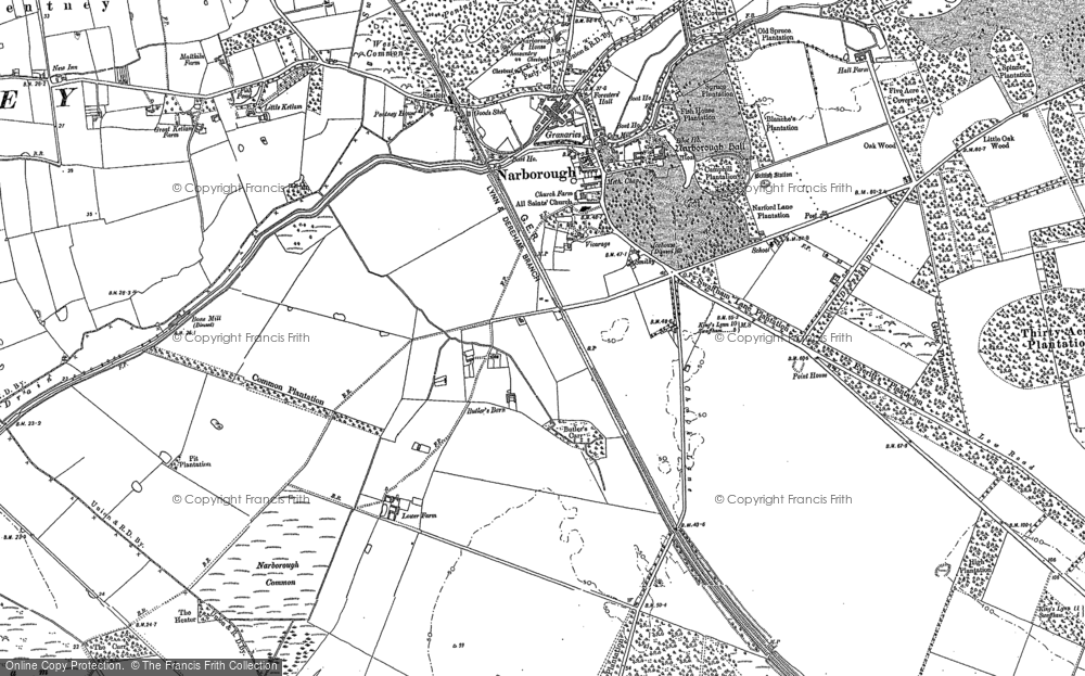 Old Map of Narborough, 1883 - 1884 in 1883