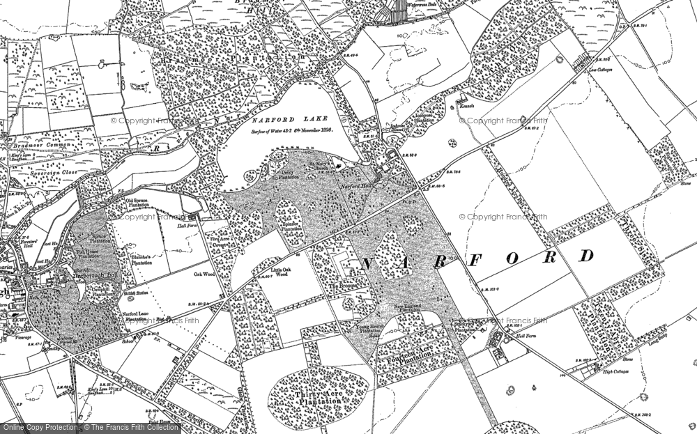 Old Map of Historic Map covering Bradmoor Plantn in 1883