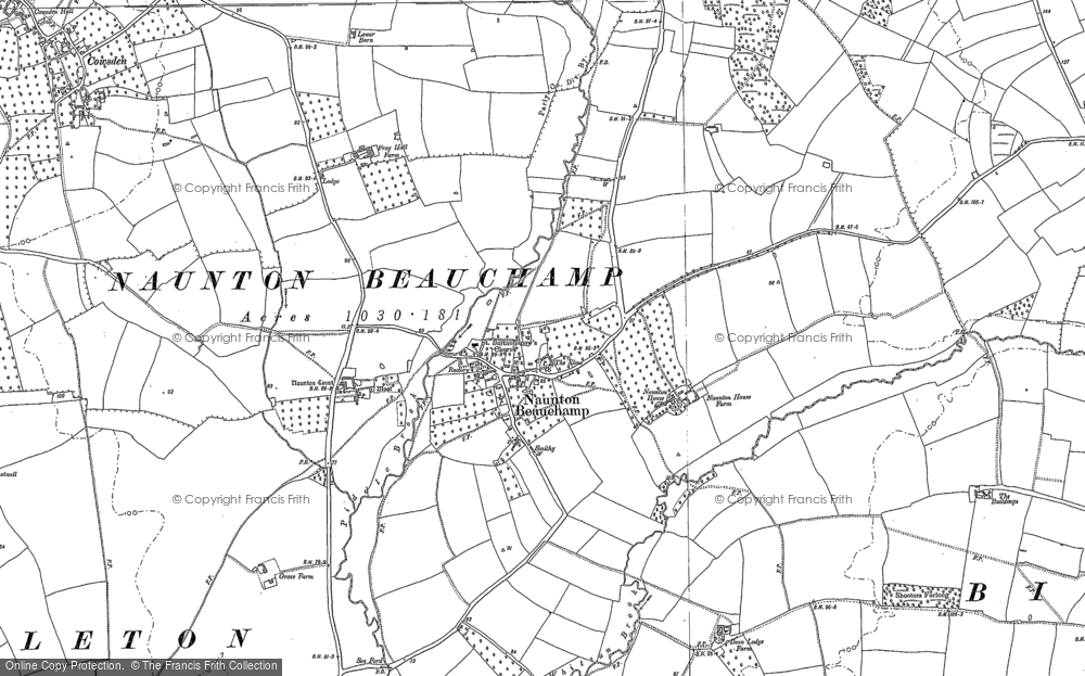 Old Map of Naunton Beauchamp, 1884 - 1903 in 1884