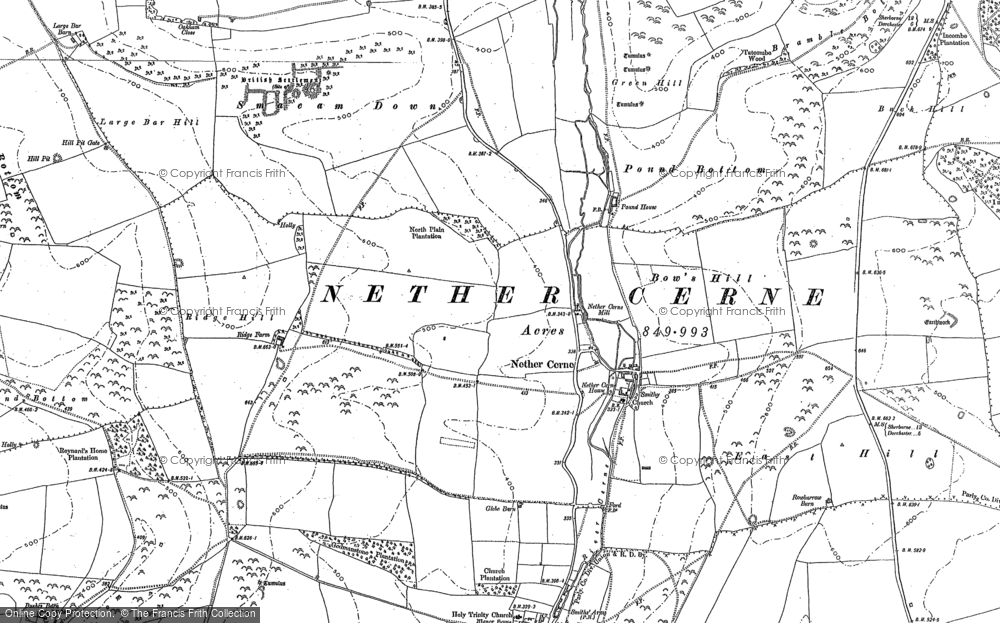 Old Map of Historic Map covering Bow's Hill in 1887