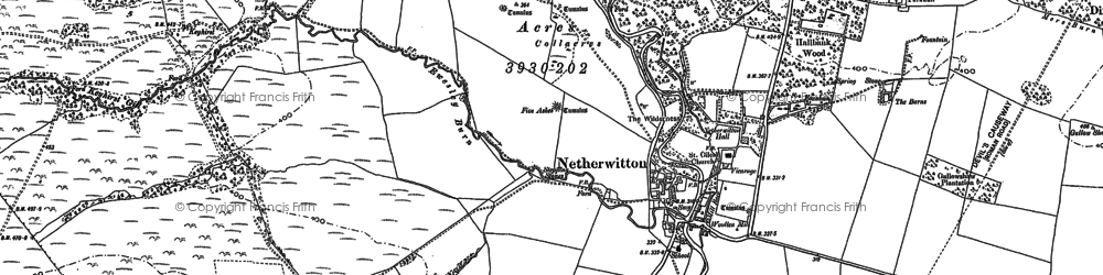 Old map of Netherwitton in 1896