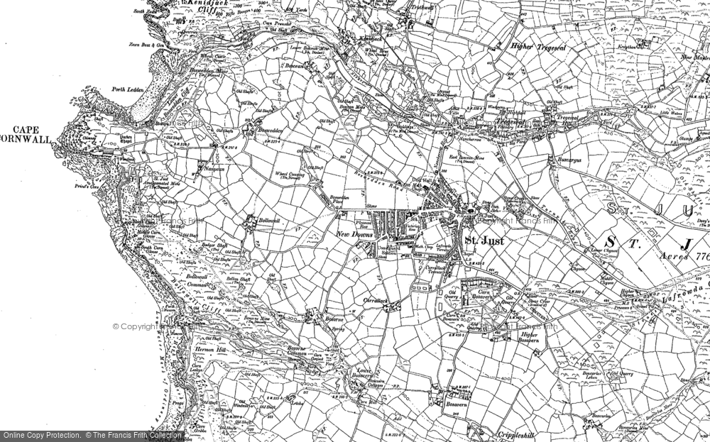 Old Map of Historic Map covering Bosorne in 1906