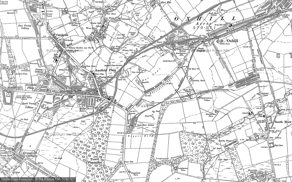 OLD ORDNANCE SURVEY MAP ANNFIELD PLAIN 1895 CATCHGATE OXHILL WEST KYO EAST KYO 