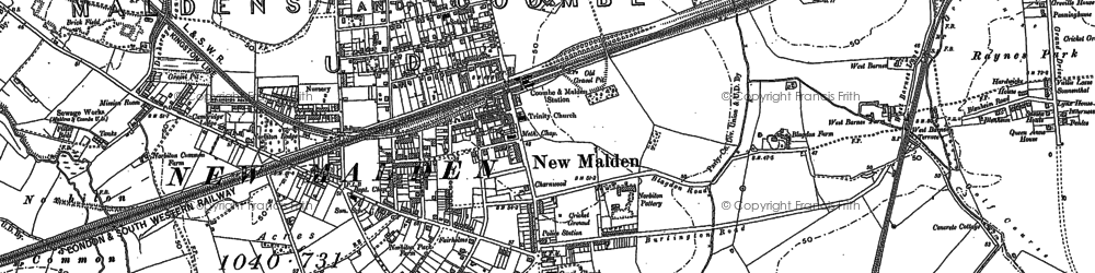 Old map of New Malden in 1895