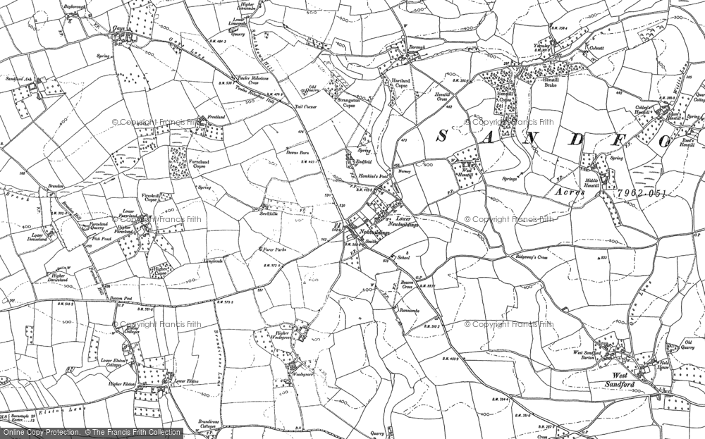 Old Map of Historic Map covering Beacon Cross in 1886