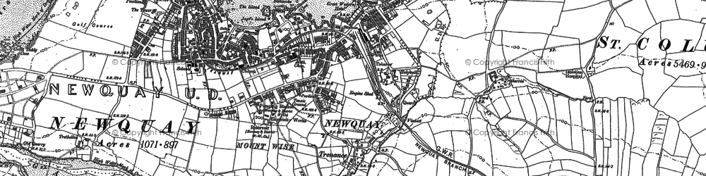 Old map of Newquay in 1906