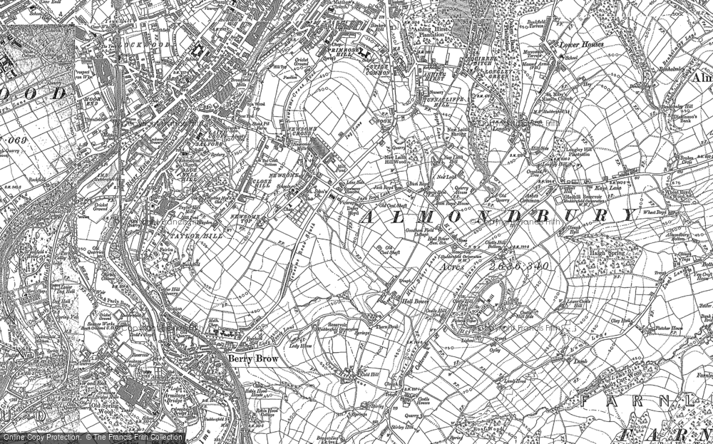 Old Map of Historic Map covering Hall Bower in 1888