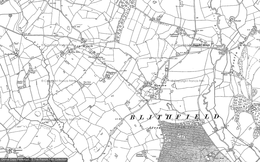 Old Map of Historic Map covering Bourn Brook in 1881