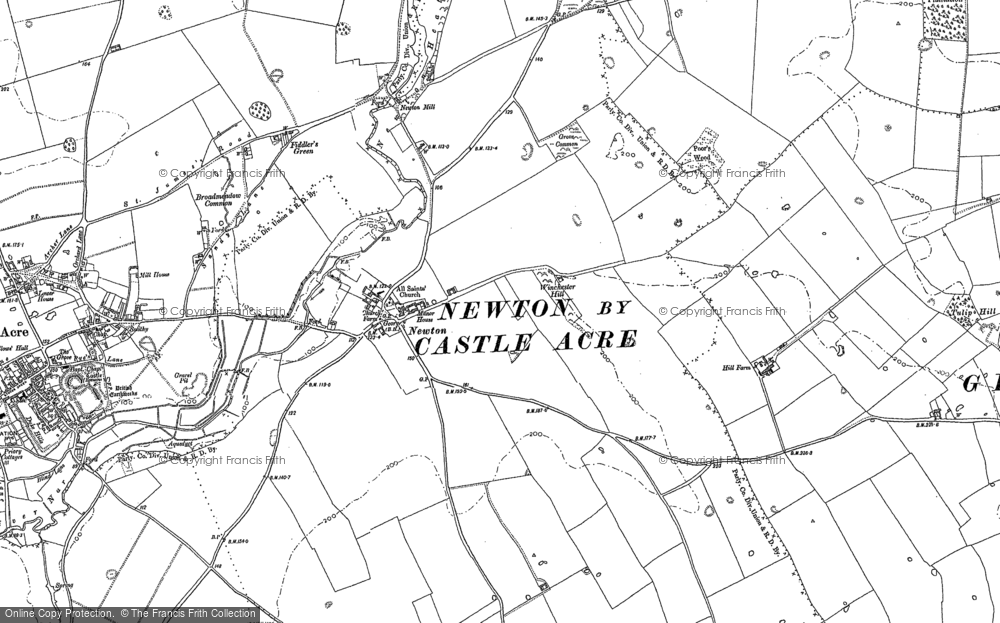 Old Map of Historic Map covering Broadmeadow Common in 1883
