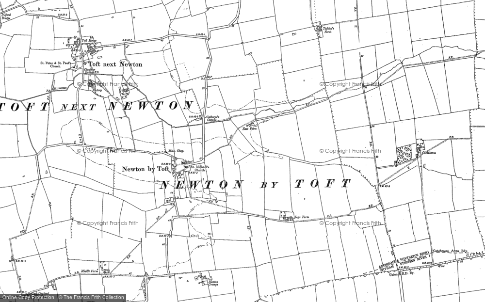 Old Map of Newton by Toft, 1885 - 1886 in 1885
