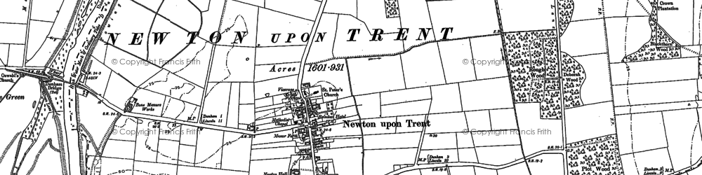 Old map of Newton on Trent in 1884