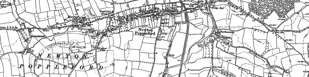 Old map of Newton Poppleford in 1888