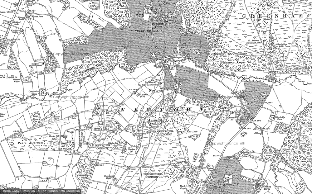 Old Map of Historic Map covering Tot Hill in 1909