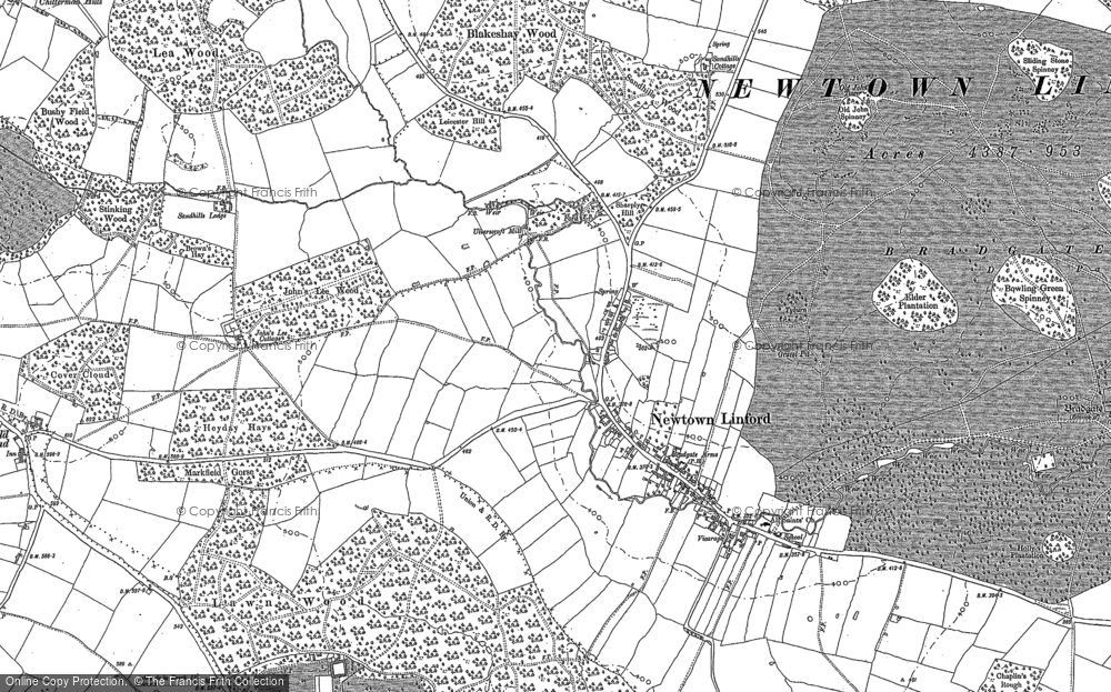 Old Map of Historic Map covering Bradgate Ho in 1883
