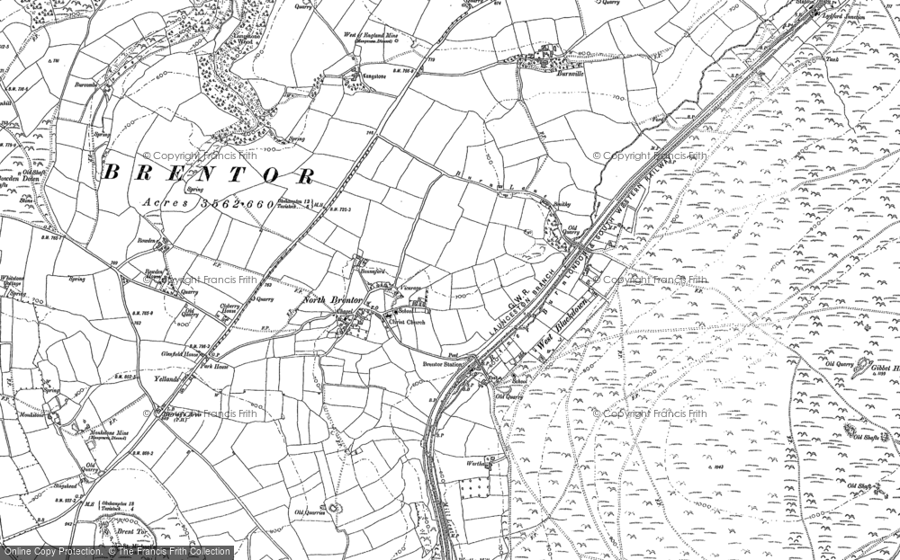 Old Map of Historic Map covering Brent Tor in 1883