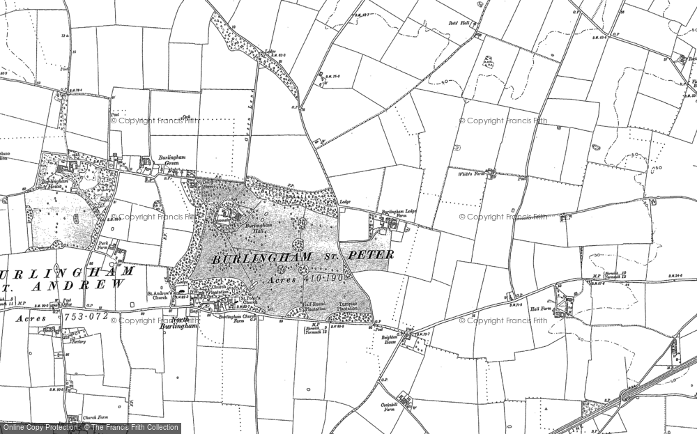 Old Map of Historic Map covering Burlingham Ho in 1881