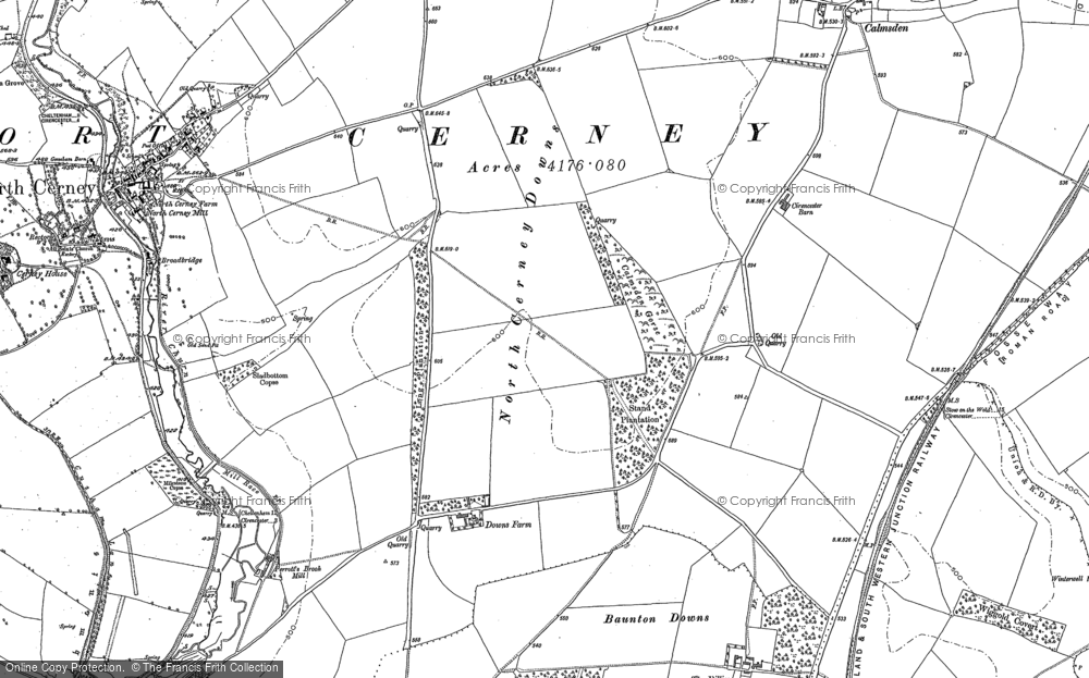 Old Map of Historic Map covering Ampney Downs in 1882