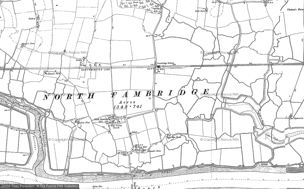 Old Map of Historic Map covering South Fambridge in 1895