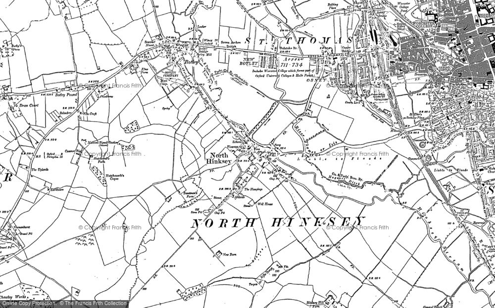 Old Map of Historic Map covering Harcourt Hill in 1898