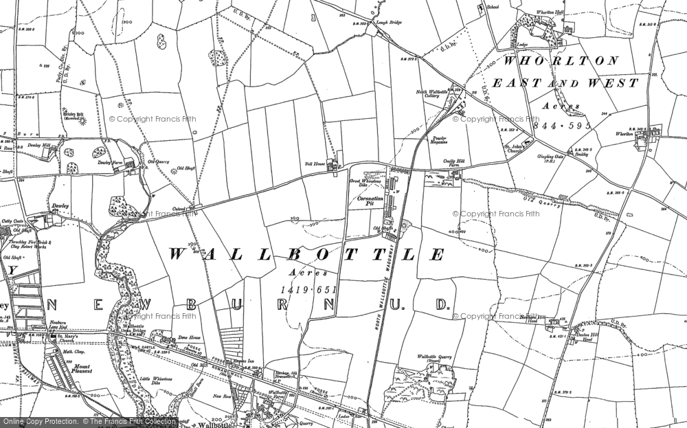 Old Map of Historic Map covering Whorlton Hall in 1894