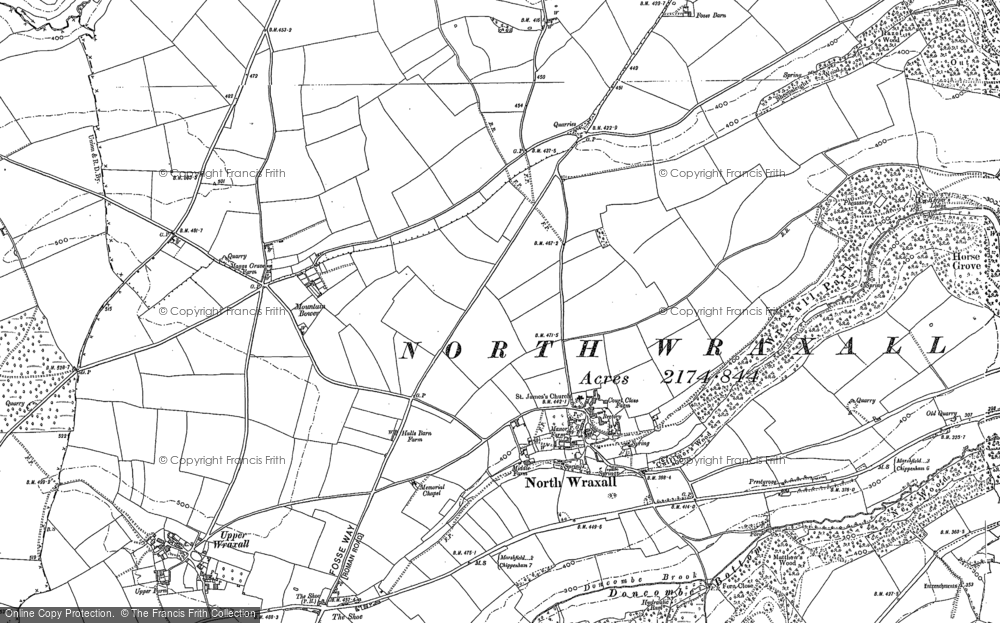 Old Map of Historic Map covering Upper Wraxall in 1920