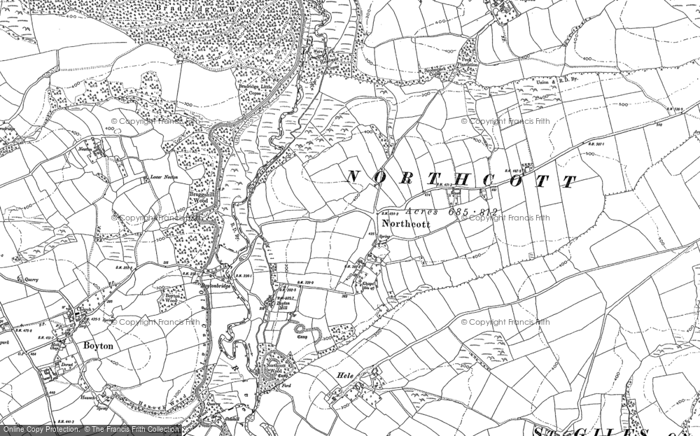 Old Map of Historic Map covering Hele in 1883