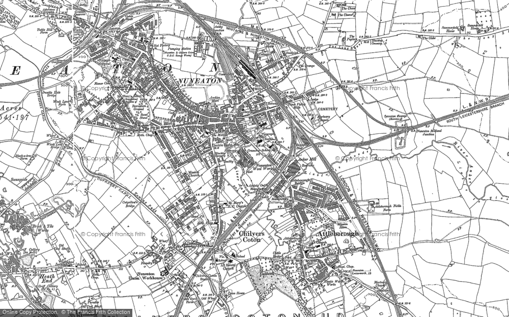 Old Map of Nuneaton, 1901 - 1902 in 1901