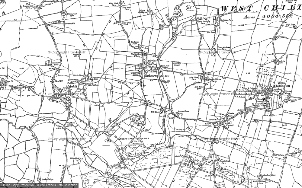 Old Map of Historic Map covering Nutbourne Common in 1874