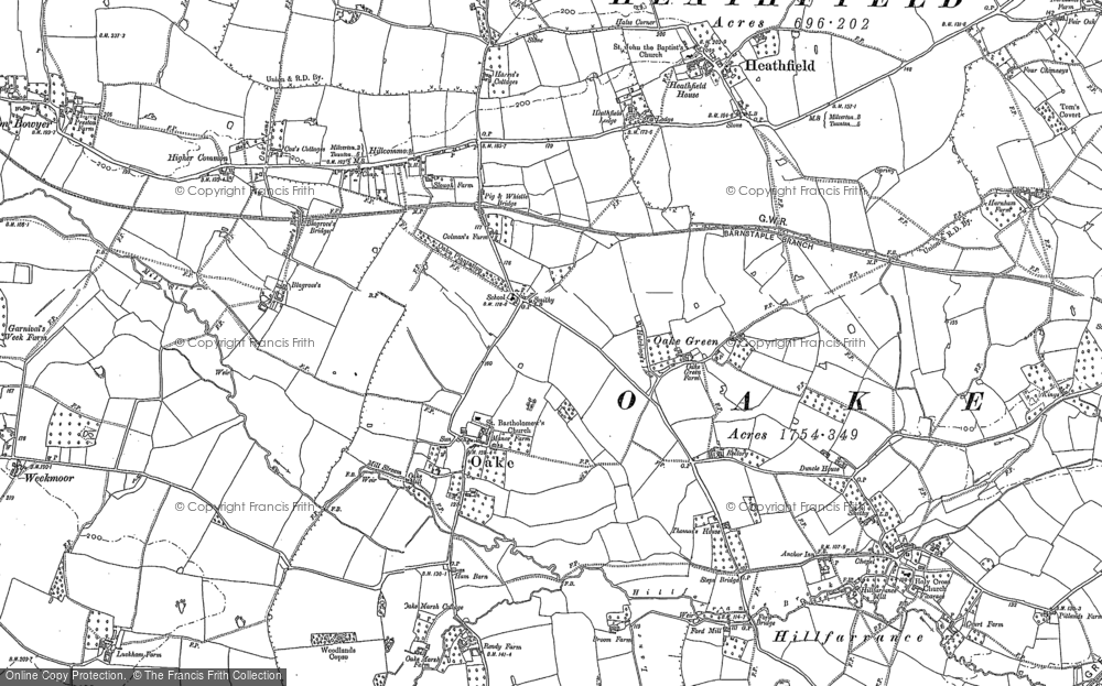Old Map of Historic Map covering Oake Green in 1887