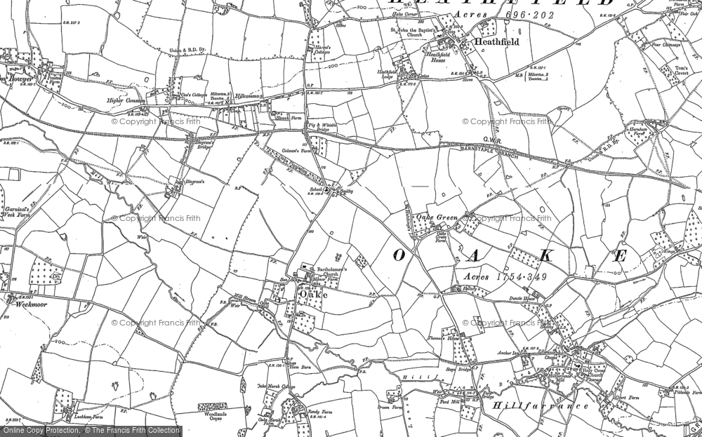 Old Map of Oake, 1887 in 1887