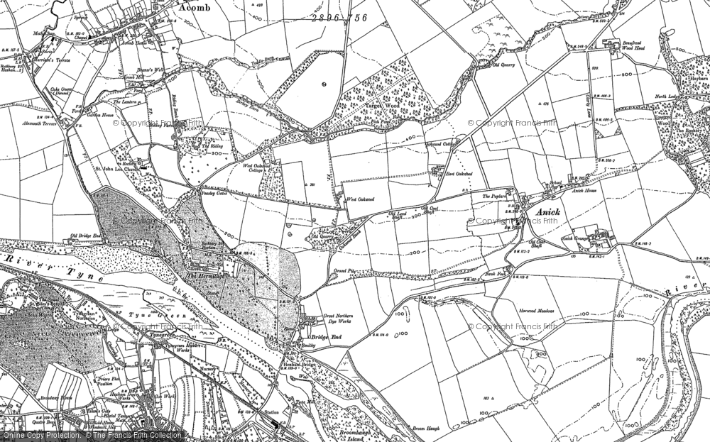 Old Map of Historic Map covering Broomhaugh Island in 1895