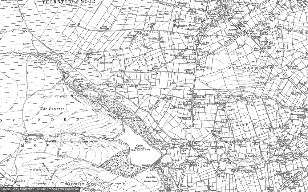 Old Map of Historic Map covering Denholme Clough in 1891